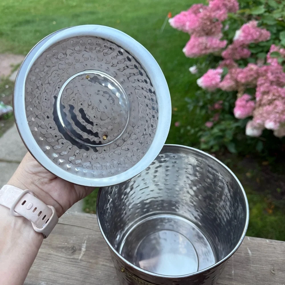 Copper Cookie Canister Made In India Silver Interior New Artisan Cottage Quality